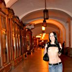 First pic of Playful brunette teen Dawn Avril is on excursion watching the sightseeing and showing nude boobs