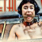 Fourth pic of SexPreviews - Olive Glass corset maid is bound in metal with dripping mouth gag