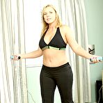 First pic of Busty pussy mom Lacey Love with big tits takes off her uniform after rope jumping