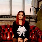 First pic of Redhead girl Lucy Vixen is wearing sexy lace pantyhose and no bra on the big globes