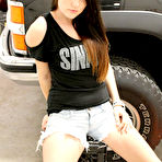 Second pic of Sultry panty girl Freckles is turning here and there demonstrating nudity in the garage