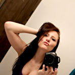 Second pic of Ravishing brunette girl Freckles strips in front of the mirror and takes some naughty selfies