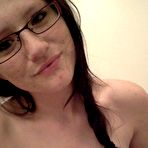 Fourth pic of Kinky brunette chick Freckles gets her big boobs bouncing on the self shot pics