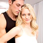 Second pic of Naughty golden haired hottie Alli Rae enjoys in teasing her muscled lover on bed