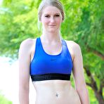 Second pic of Dirty blonde Summer FTV strips all of her clothes while exercising in the park