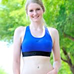 Second pic of Salacious blonde Summer FTV jogs and exercises in the park then strips naked