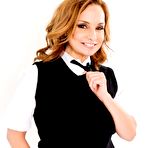 First pic of Blonde milf Rebecca Bardoux poses in blouse and shorts slowly taking them off