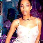 First pic of Ebony doll Luciana with a smoothly shaved pussy makes hot poses on the bed