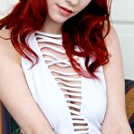 First pic of Red-haired babe Piper Fawn poses naked in white socks after she removes her panties