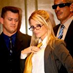 Third pic of The licentious blonde Jessica Drake goes on knees and makes a group of guys moan from hot oral