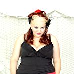 First pic of Busty BBW Buxom Bella in black shoes and gloves fucks herself with red dildo