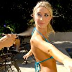 Second pic of Sassy Brea Lynn and her lesbian friends lose tiny bikinis off and ride the double sided dildos.