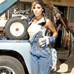 Fourth pic of Hot braided brunette mechanic Kirsten Price sexily poses at the gas station