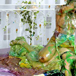 Fourth pic of Bride Kitty Saliery and a crazy blonde get messy on a bed and remove their dirty clothes