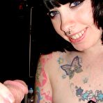 First pic of Busty goth girl Barbie gets her big emo tits covered in cum.