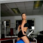 First pic of Fully nude sexy bodied fitness girl Jeannie gets her pussy slammed on a blue exercise ball