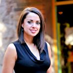 Second pic of Immaculate lady Paige FTV in elegant black dress flashes her shapely tits and slit