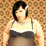 First pic of Thick tattooed brunette Miss Fortune in high heels takes off her lingerie before solo fun with toy