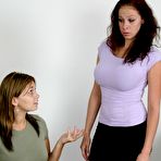 First pic of Bosomy Giana fucks guy in the ass with strapon in front of curious clothed girl