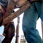 Third pic of SexPreviews - Jessica Kay blonde in black stockings is bound outdoors for ass spanking