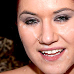 Fourth pic of Enjoy sexy Euro Babe Facials,Lucy bell smiling while her face drips with cum