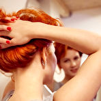 First pic of Short-haired redhead takes off her cyan-colored lingerie on cam - aMetart.com