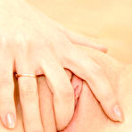 Fourth pic of Cute blonde Dory Nubiles bares her top exposing full tits then panty to finger her slit.