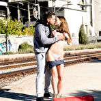 Second pic of Kira Parvati fucks a guy in broad daylight next to the train tracks