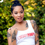 Second pic of Honey Gold Strips Off Tank Top Exposing Ebony Breasts