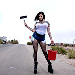 First pic of Ophelia Rain carwash babe cleans her client's windshield and his cock too