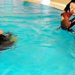 Third pic of Kitty Saliery pours champagne on Victoria Rose before clothed swimming in the pool