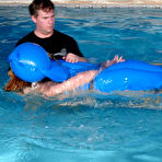 Third pic of Poolside water bondage for slim slave girl Jenni Lee that loves to be spreadeagled