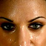 Fourth pic of Red power dildo and vibrator make big titted sweaty brunette Mia Bangg happy