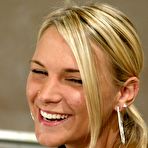 Second pic of Giggling blonde Veronika Raquel pulls down her tight fit jeans to show her spankable ass