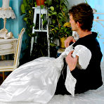 First pic of Gina Killmer and another girl wear pink and white wedding dresses and bang a crossdresser