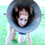 First pic of SexPreviews - Calico Slave redhead is metal bound in dungeon toy fucked to orgasms