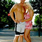 First pic of Blonde Taranee Devil with big tits and bald pussy loves outdoor sex in public place