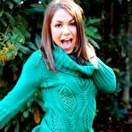 Second pic of Lovely brunette teen in tight blue jeans Taylor Lain plays and has fun outdoors