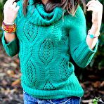 Third pic of Lovely brunette teen in tight blue jeans Taylor Lain plays and has fun outdoors