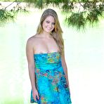 First pic of Naughty blonde babe Veronica Weston shows her nude pussy outdoors and fingers it