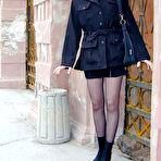 First pic of Sexy coed in black stockings exposing her panties, tight ass and boobs in public pics