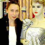 Second pic of Sexy coed in black stockings exposing her panties, tight ass and boobs in public pics