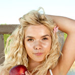 First pic of Absolutely stunning and gorgeous blonde teen plays with fruits and strips naked while posing on the terrace. gallery