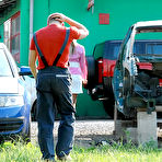First pic of Clothed garage orgy and pissing fun with Valentina Rossini, Dolly Darkley and Alexa Bold