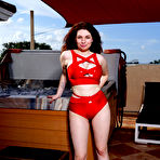 First pic of Annabel Redd shows off her big boobs and hairy pussy in the jacuzzi