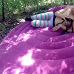Third pic of Sexy girl in pantyhose masturbate in the woods