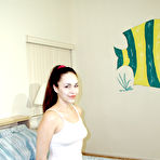 First pic of Brunette cutie Alexia Riley gets a sperm mask after giving deep blowjob in her bedroom