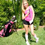 First pic of Teen cutie Nicole Ray rides on top of cock in the garden and swallows cum