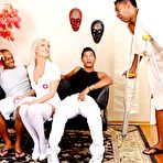 First pic of The frisky blonde Alisa A knows how to satisfy two hard black cocks simultaneously