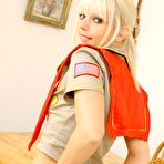 Third pic of Girl scout Rachel C strips down to her white cotton panties and shows her perky tits